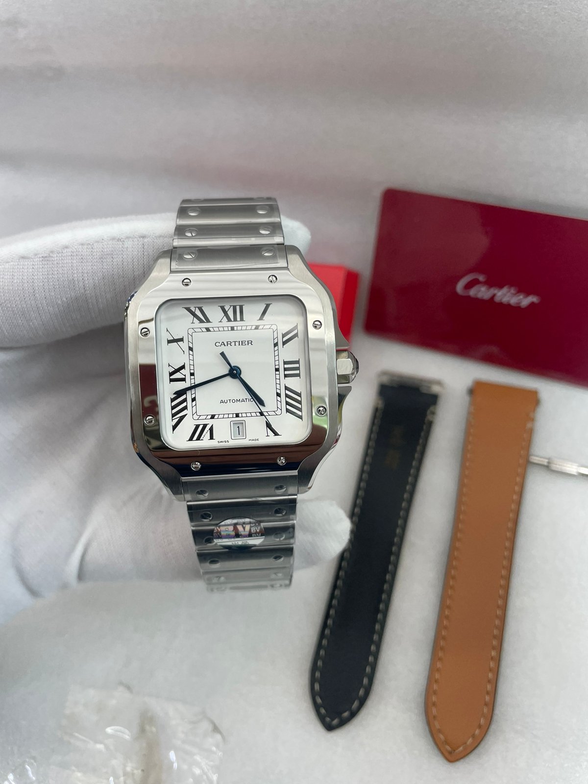 Cartier Santos De Stainless Steel White Dial Swiss ETA Automatic Movement Men's Watch.