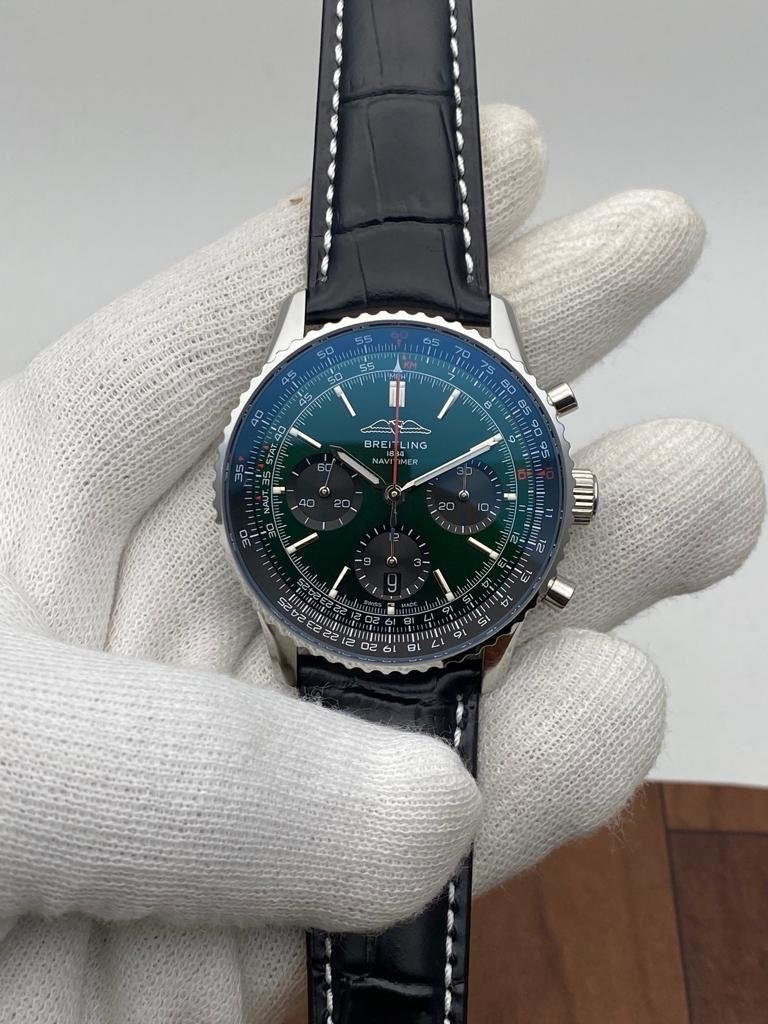 Breitling-Chronomat Bentley Leather strap – Green Dial Swiss ETA Automatic Men's Watch.