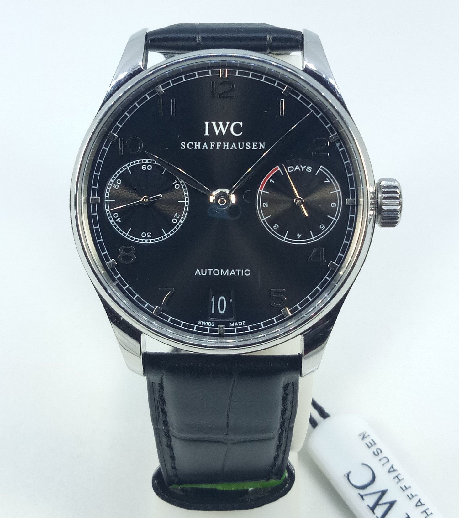 IWC Portuguese Black Dial Swiss ETA Automatic Movement Men's Watch.