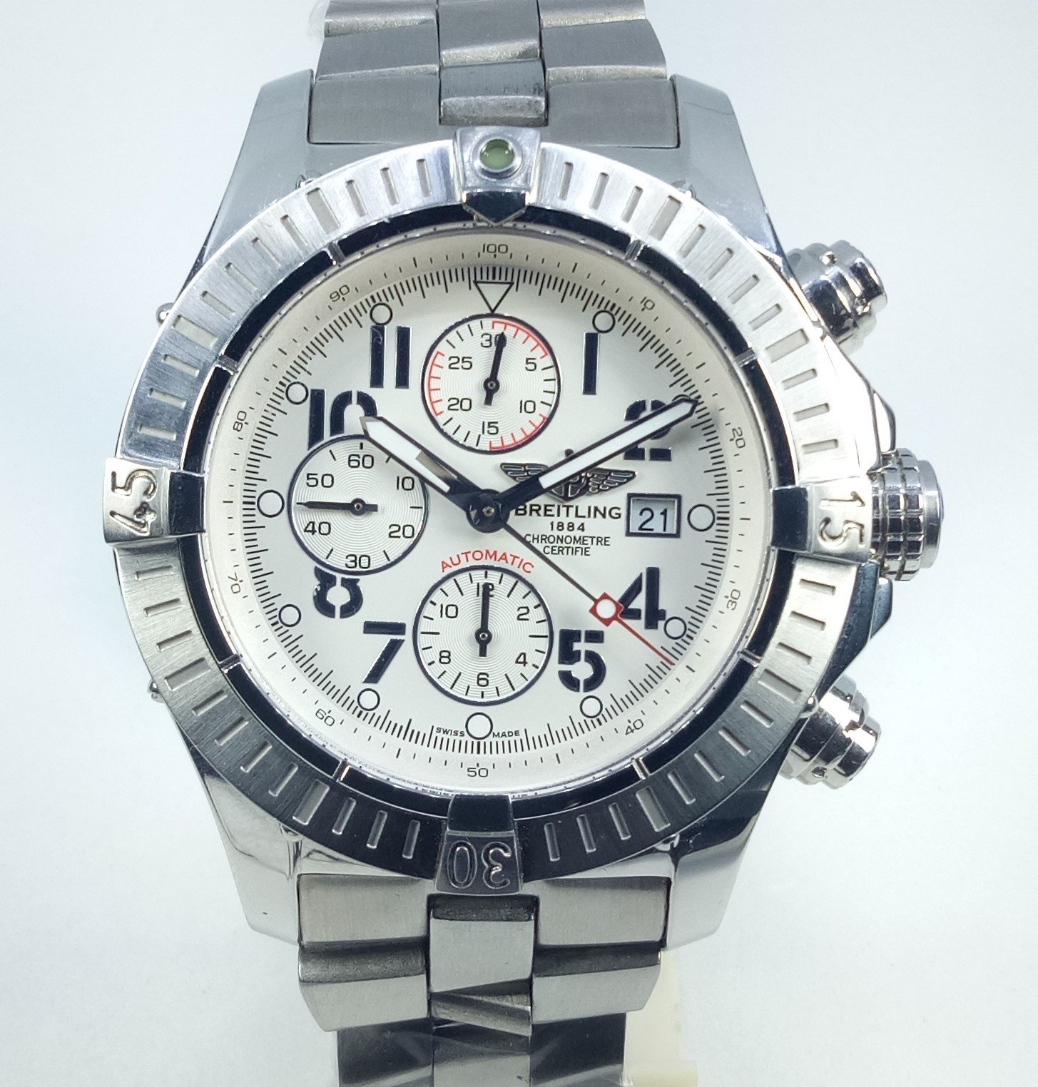 Breitling Chronographe Etanche Steel White Dial Swiss ETA Automatic Men's Watch.